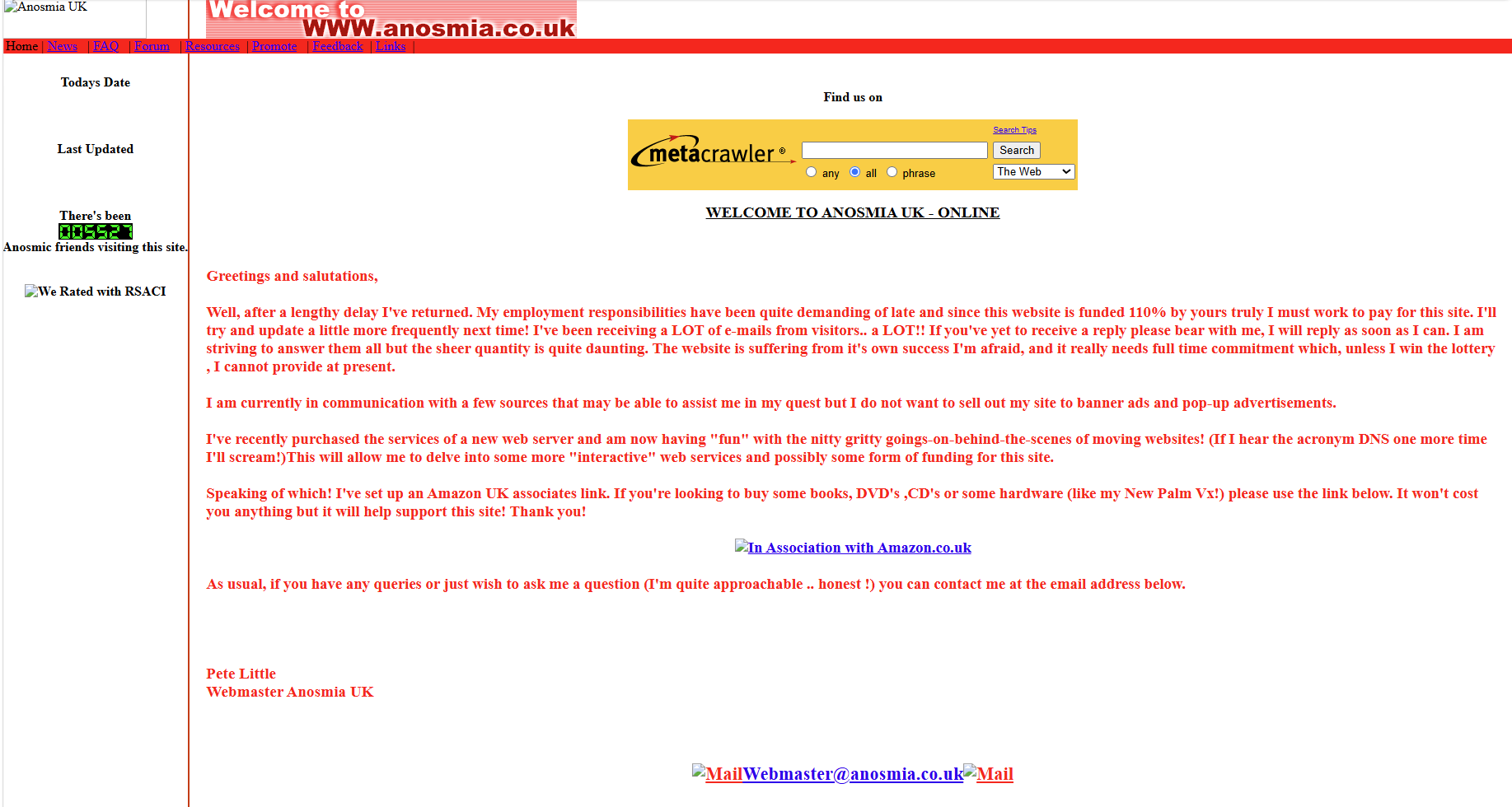 My old Anosmia UK support group. Red on white with blue on red links. Yeah .. I know!